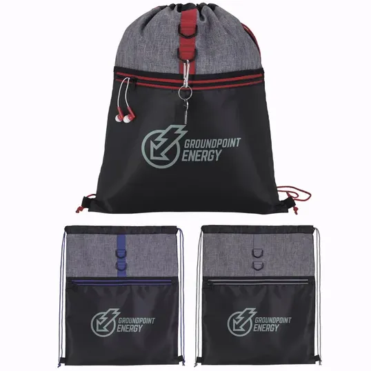 Stand Alone Drawstring Backpack with Front Zip Pocket — view 16