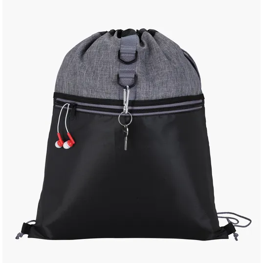 Stand Alone Drawstring Backpack with Front Zip Pocket