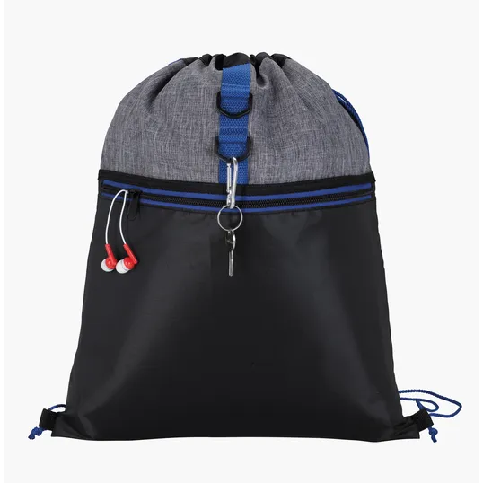 Stand Alone Drawstring Backpack with Front Zip Pocket — view 2