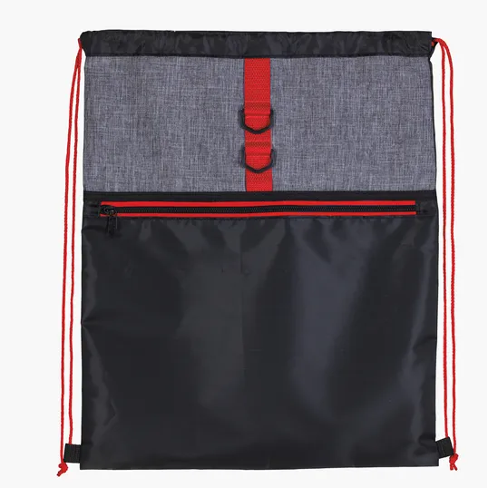 Stand Alone Drawstring Backpack with Front Zip Pocket — view 6