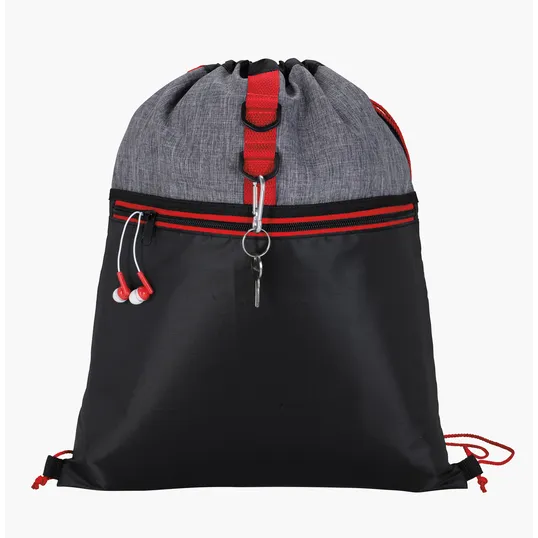 Stand Alone Drawstring Backpack with Front Zip Pocket — view 12