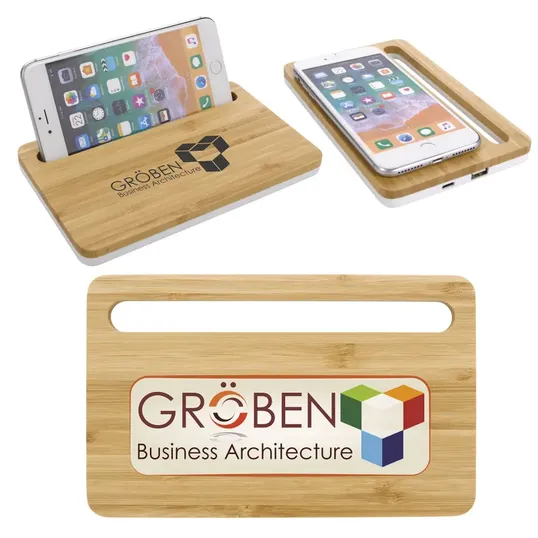Bamboo Wireless Charging Pad with Phone Stand — view 3