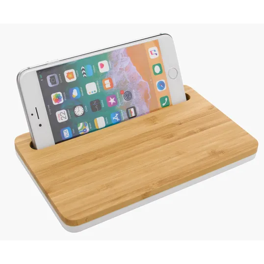 Bamboo Wireless Charging Pad with Phone Stand — view 4