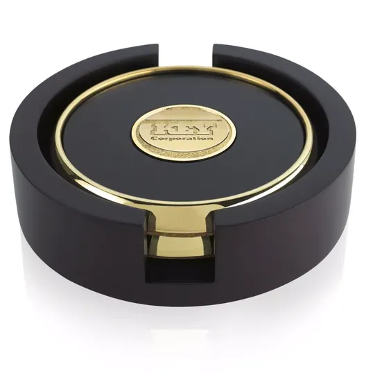 JAFFA® Two Round Coasters with Wood Tray — view 3