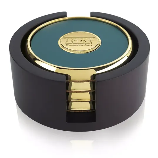 JAFFA® Four Round Coasters with Wood Tray — view 3