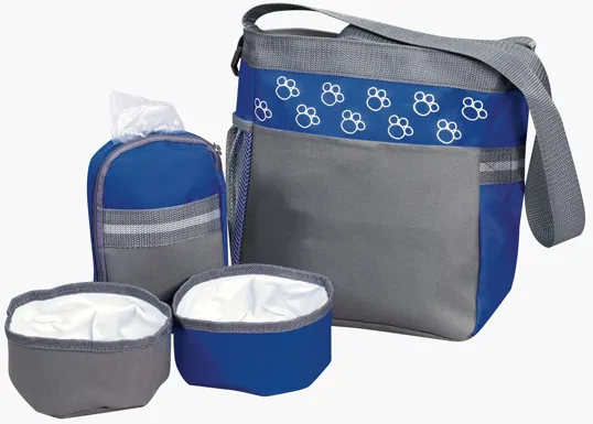 Pet Accessory Bag with Collapsible Bowls and Zip Treat Case