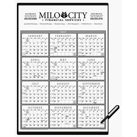 Triumph® Calendars Black & White Span-A-Year Laminated Wall Calendar with Marker
