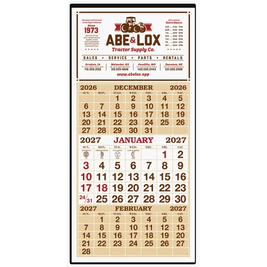 Skinner & Kennedy® 3-Month Display 12-Sheet Calendar