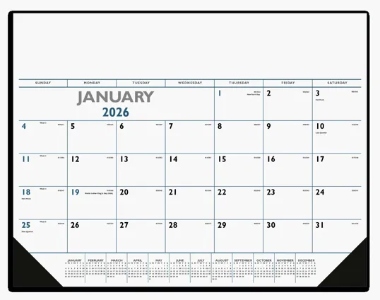 Triumph® Calendars Blue & Black Desk Pad with Vinyl Corners