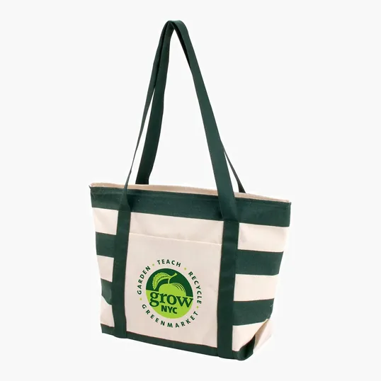 Striped Accent Boat Bag with Zippered Top and Slip Pocket — view 7