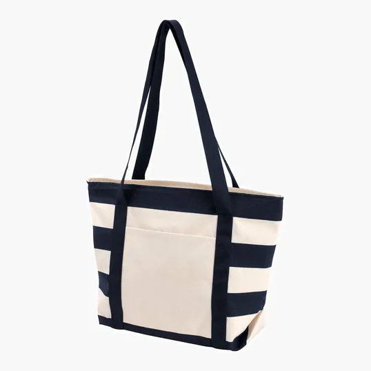 Striped Accent Boat Bag with Zippered Top and Slip Pocket — view 6