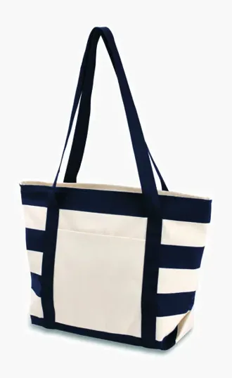 Striped Accent Boat Bag with Zippered Top and Slip Pocket — view 2