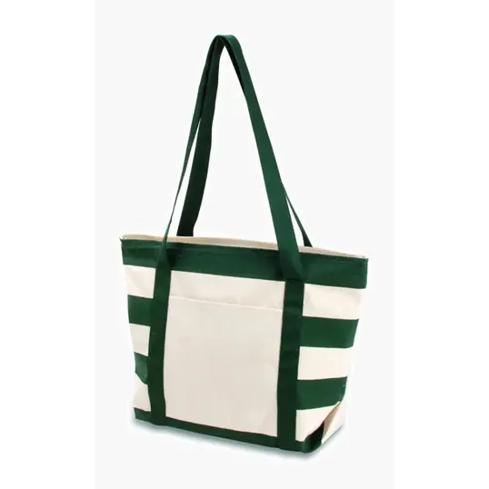 Striped Accent Boat Bag with Zippered Top and Slip Pocket — view 3