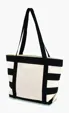 Striped Accent Boat Bag with Zippered Top and Slip Pocket