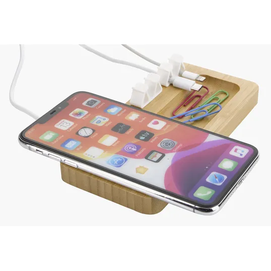 Bamboo 10W Wireless Charging Pad with Cable Organizer — view 4