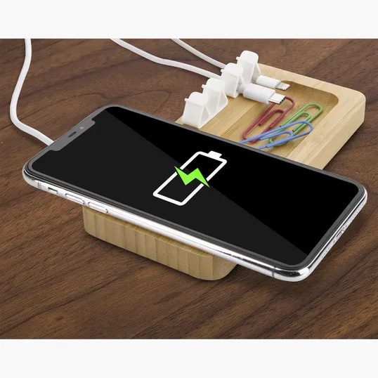 Bamboo 10W Wireless Charging Pad with Cable Organizer — view 6