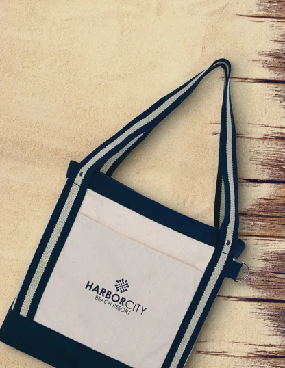 V Natural Striped Recycled Cotton Boat Bag