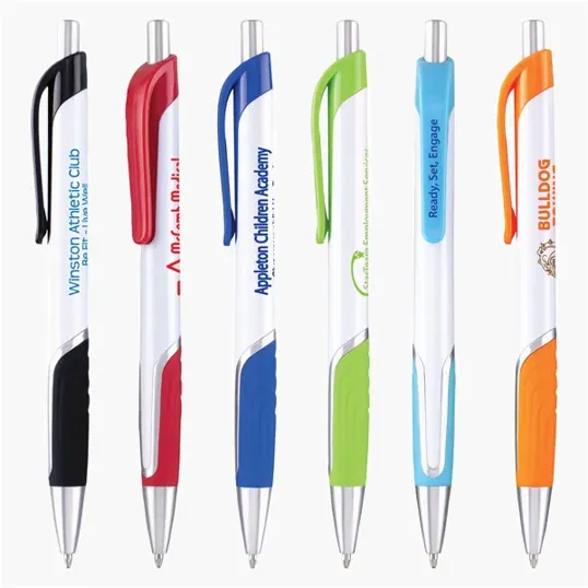 Wedge Retractable Ballpoint Pen with Colored Grip and Clip