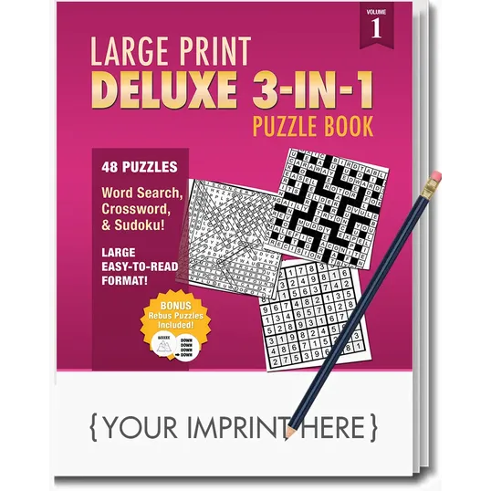 Deluxe Large Print 3-in-1 Puzzle Book Pack with Pencil