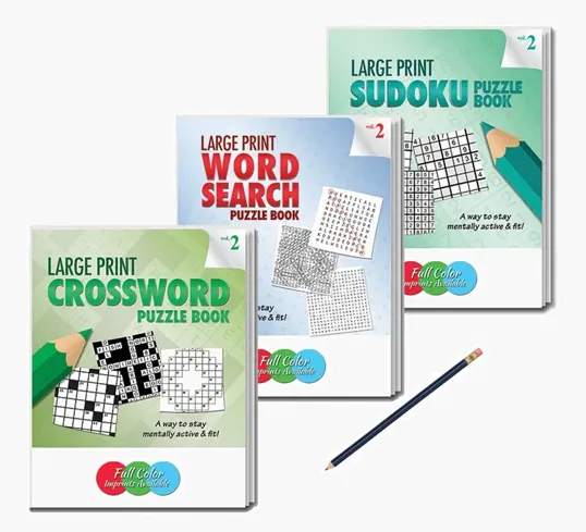 Large Print Puzzle Book Gift Pack, 3-Book Set with Pencil, Vol 2