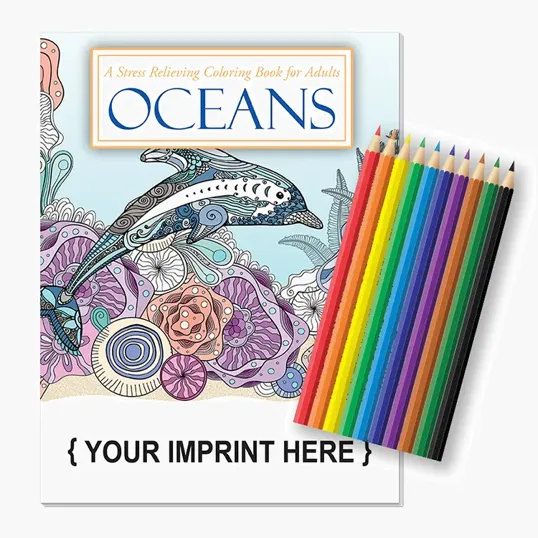 Oceans Stress Relief Adult Coloring Book Relax Pack with 12 Colored Pencils