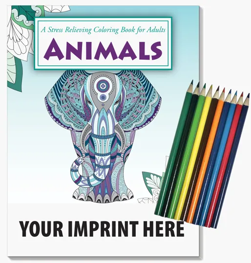 Animals Stress Relief Coloring Book with Colored Pencils Set