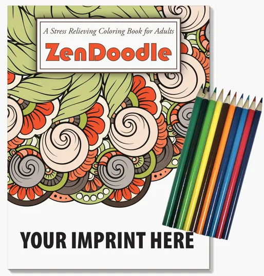 ZenDoodle Adult Coloring Book Relax Pack with 12 Colored Pencils