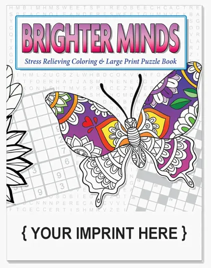 Brighter Minds Adult Coloring and Large Print Puzzle Book Combo