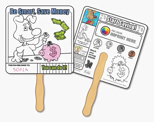 Saving Money Coloring Hand Fan with Wood Handle