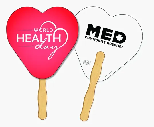 Heart Shaped Full Color Hand Fan with Wood Handle