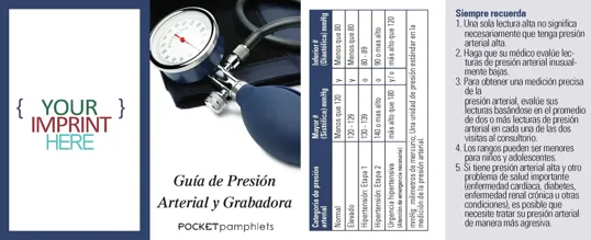 Pocket Pamphlet Blood Pressure Guide & Recorder, Spanish Version