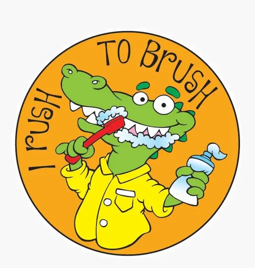 I Rush to Brush Sticker Roll, 2 Inch Round