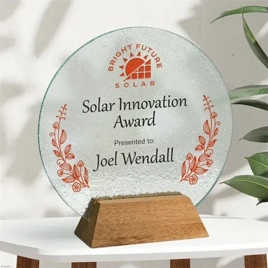 Rio Circle Recycled Glass Award with Wood Base