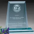 Kingston Spire Jade Crystal Award, 8" x 8" x 3" — view 2