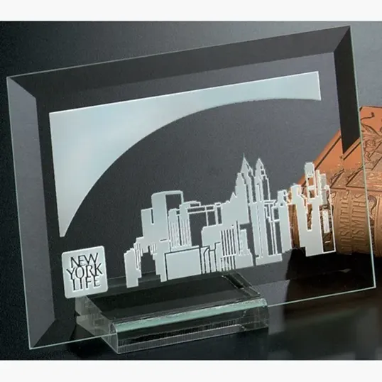 Prisma Rectangle Jade Crystal Award with Display Stand — view 2