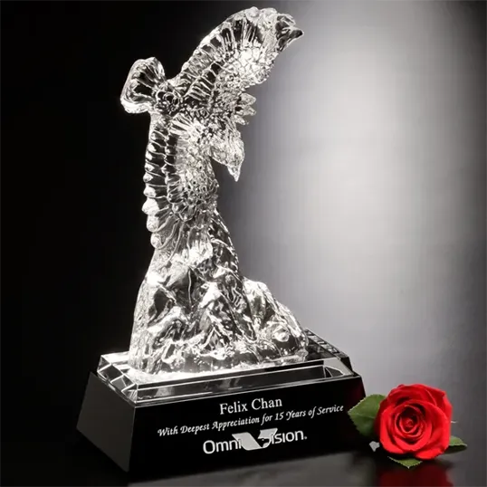 Spirit Eagle Crystal Award with Black Glass Base