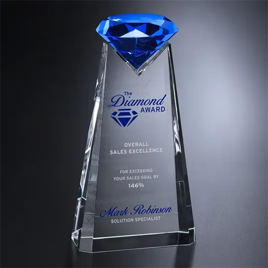 Essence Diamond Tower-Shaped Crystal Award with Blue Diamond Topper — view 2