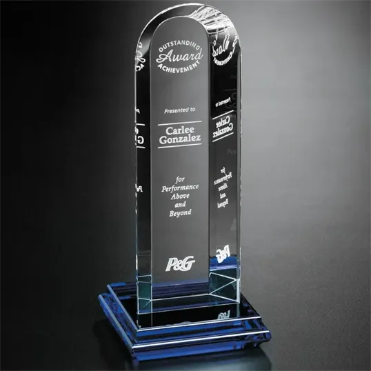 Vision Award Crystal Tower with Cobalt Blue Base