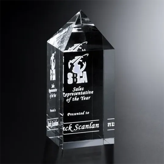 Buckingham Optical Crystal Obelisk Award — view 2