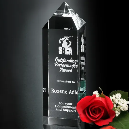 Buckingham Optical Crystal Obelisk Award, 8" — view 2