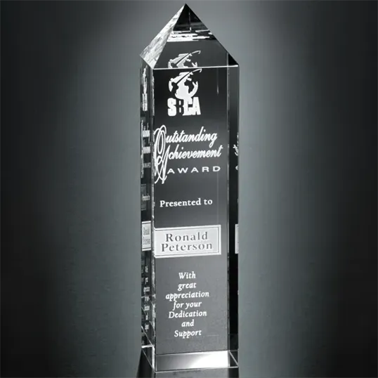 Pristine Buckingham Optical Crystal Obelisk Award — view 2