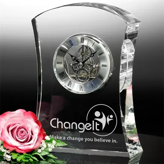 Executive Optical Crystal Clock with 3D Image Imprint