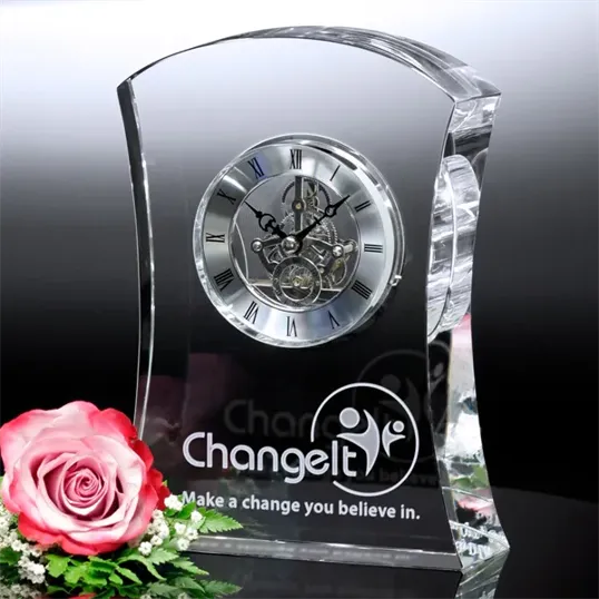 Executive Optical Crystal Clock with 3D Image Imprint — view 2