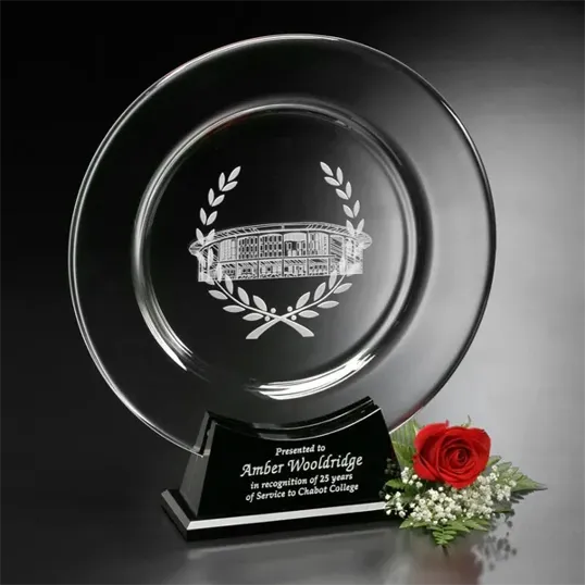 Astoria Crystal Plate Award with Black Glass Base