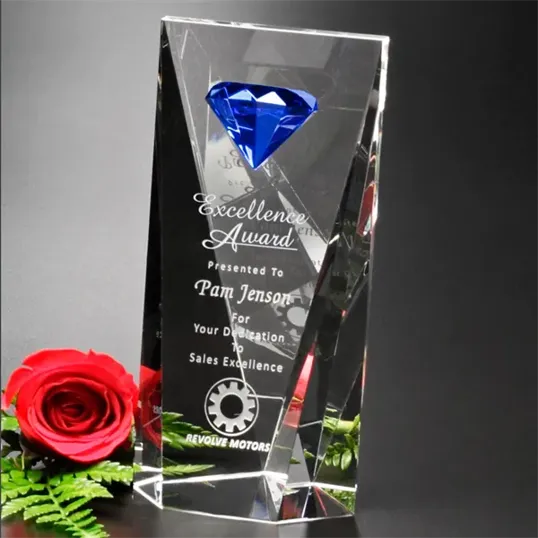 Gemstone Optical Crystal and Blue Glass Award — view 2
