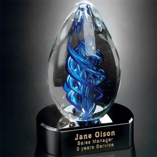 Blue Swirl on Black Base Art Glass Award — view 2