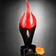 Red Flame Art Glass Award with Black Base