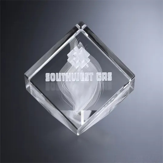Cut Corner Cube Optical Crystal Paperweight — view 2