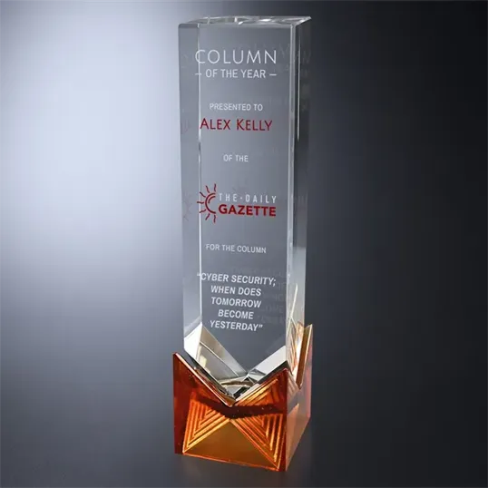 Hampton Award Crystal Tower on Colored Glass Base — view 2
