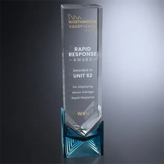 Hampton Award Crystal Tower on Colored Glass Base — view 3